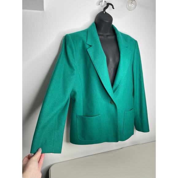Vintage Pendleton Blazer Women Green Wool Jacket Suit Size 16 Petite - Picture 2 of 11